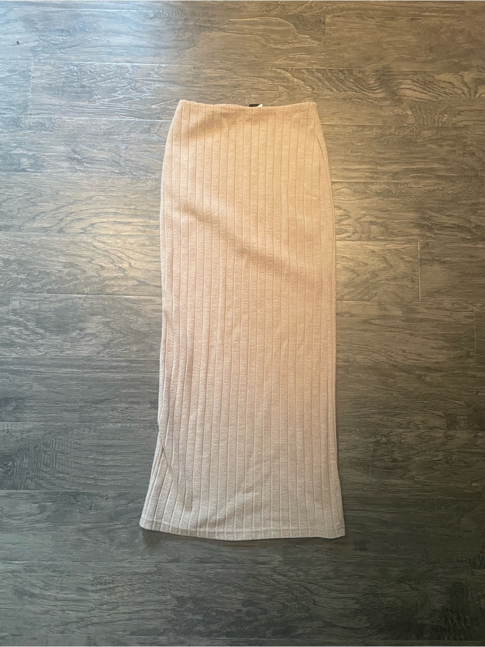 Ribbed Knit Maxi Skirt - Light Beige Size Small